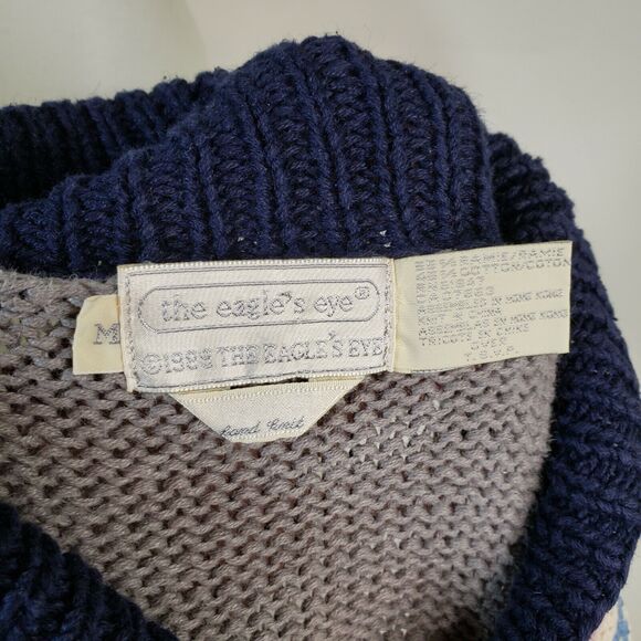 Vintage 1989 The Eagle's Eye Cotton Sweater Cardigan America Farm Medium Flag - Picture 10 of 12